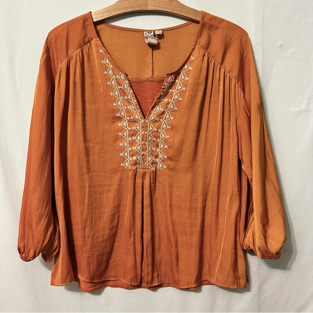 Dolan by Anthropologie Mustard Gold Top Embroidery 3/4 Sleeve Womens Medium